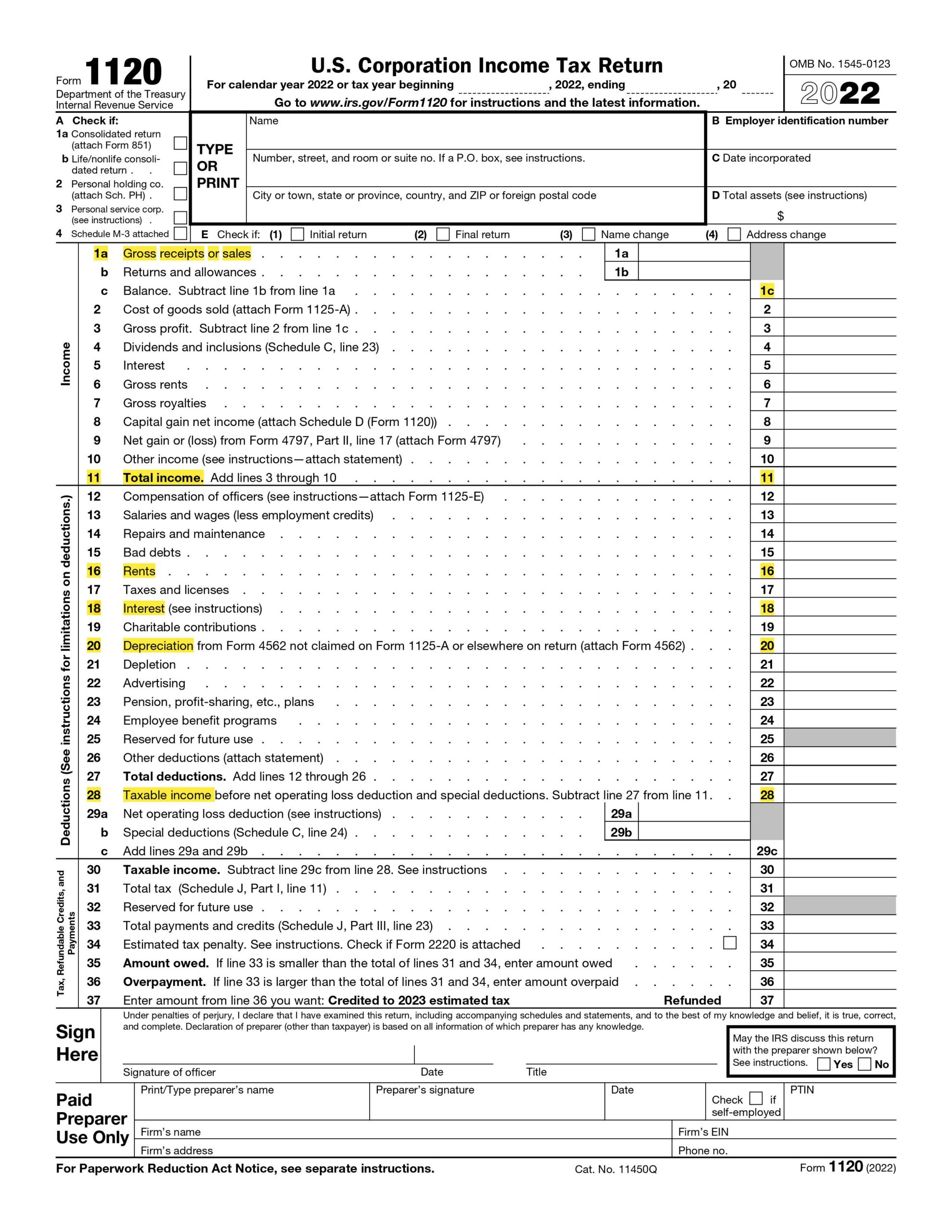 Corporate Tax Form