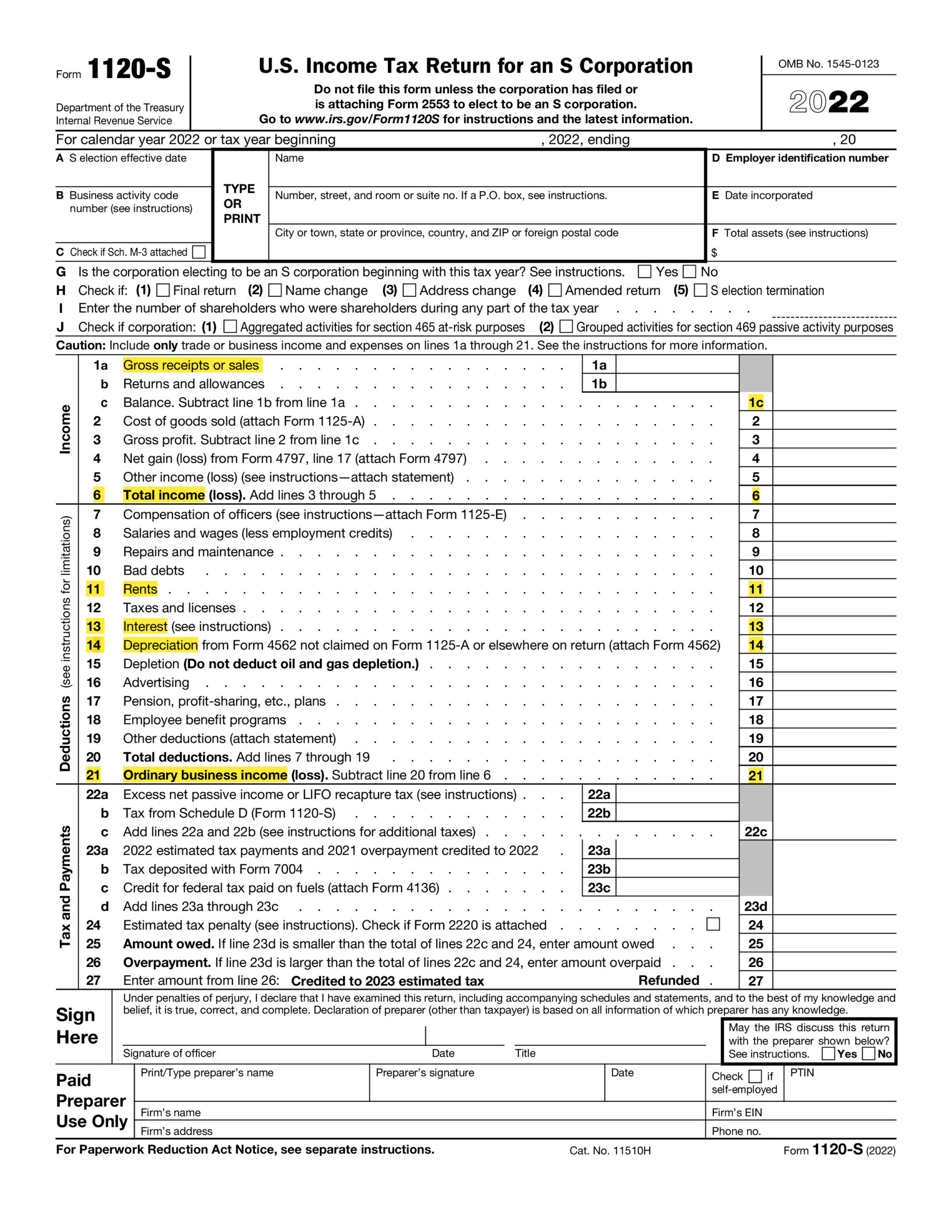 S Corp Tax Form